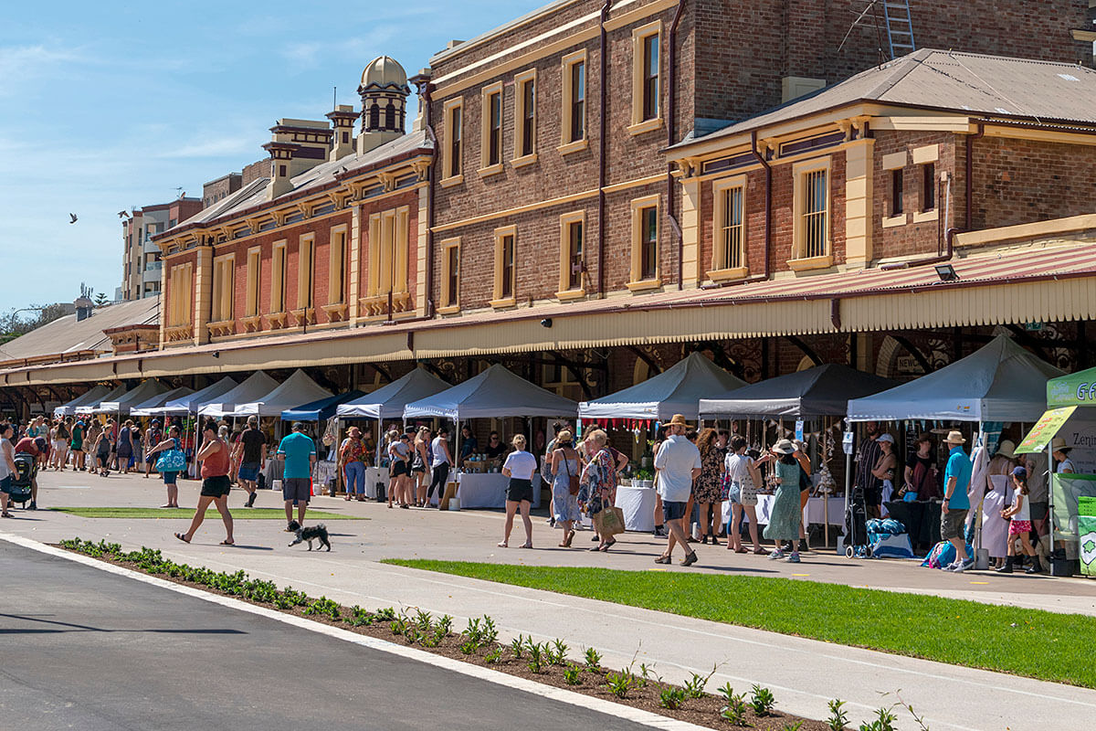 The restored Station buildings on market day.